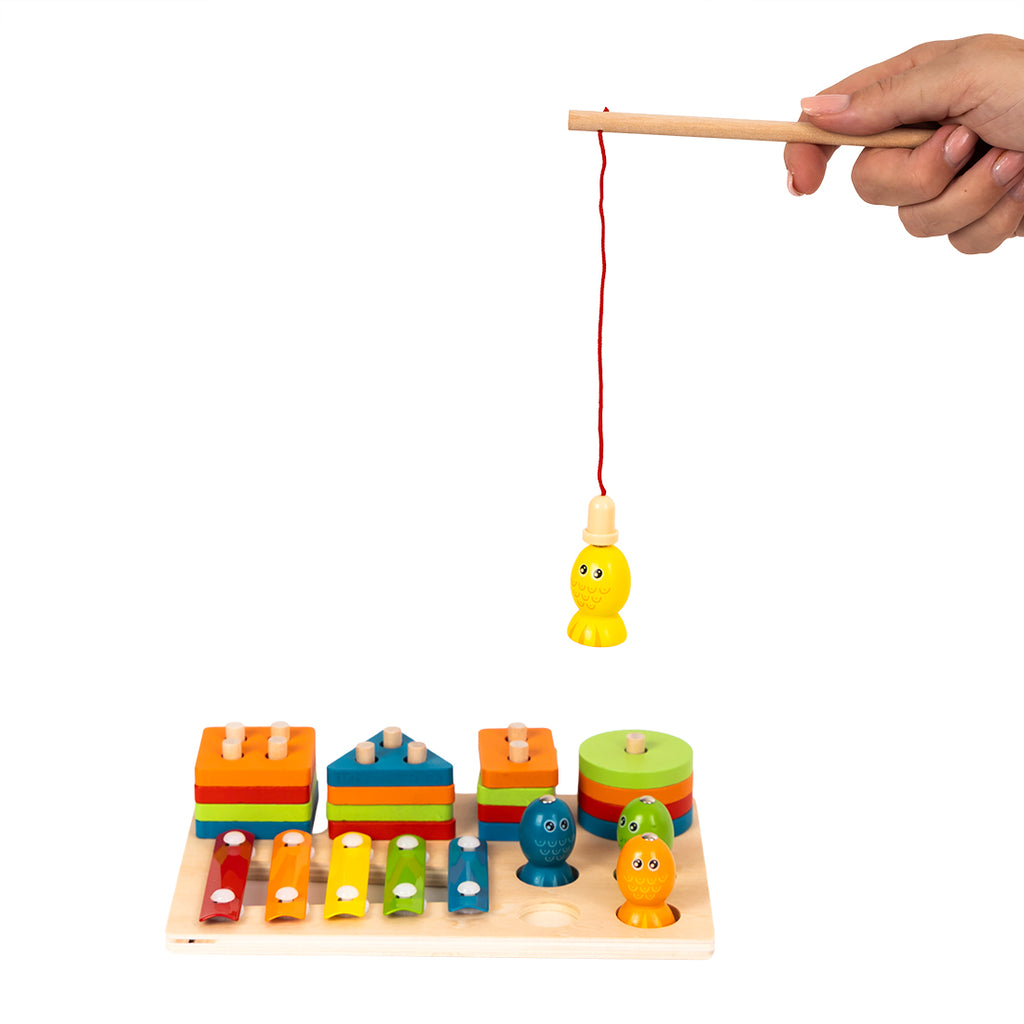Houten 3-in-1 Activiteitenset voor Kinderen – Xylofoon, Hengelspel en Sorteerspel – Educatief Montessori Speelgoed – Vanaf 3 Jaar