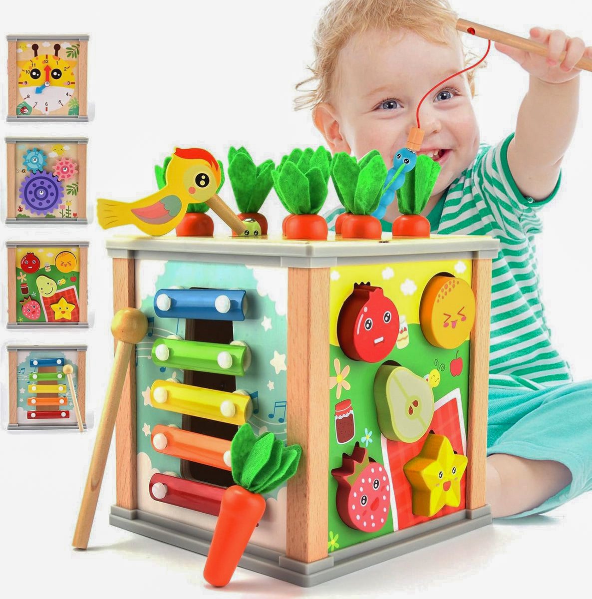 Houten Activiteitenkubus 6-in-1 – Montessori Speelgoed – Activity Cube met Motoriekspel – Educatief Houten Speelgoed vanaf 3 Jaar