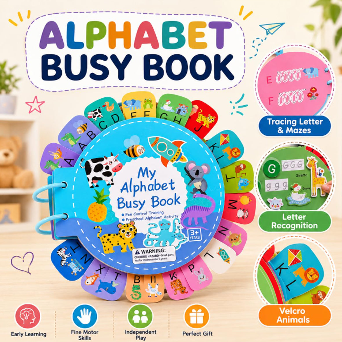 Velmio Engels Alfabet Busy Book – ABC & Engelse Letters Leren – Educatief Speelgoed – Vanaf 3 Jaar