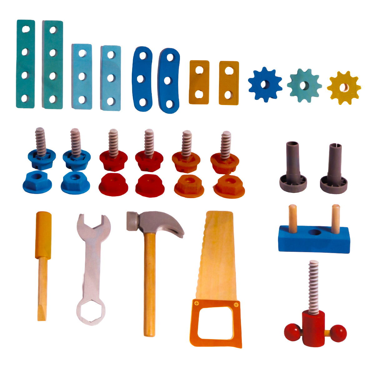 Houten Gereedschapskist voor Kinderen – Speelgoed Gereedschap – Bouwset met Hamer, Schroeven en Tandwielen – Montessori Educatief Speelgoed