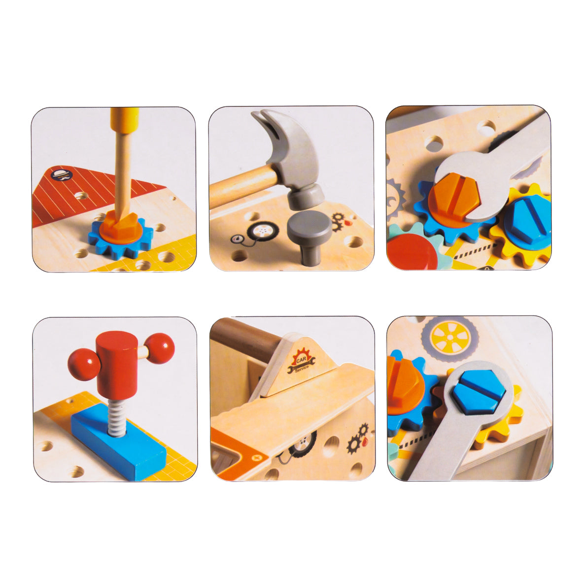 Houten Gereedschapskist voor Kinderen – Speelgoed Gereedschap – Bouwset met Hamer, Schroeven en Tandwielen – Montessori Educatief Speelgoed