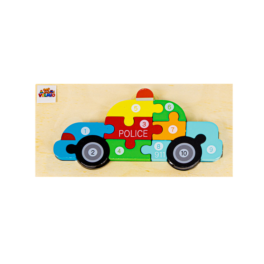 Velmio Houten Politieauto Puzzel – Kleuren & Cijfers – Vanaf 3 Jaar